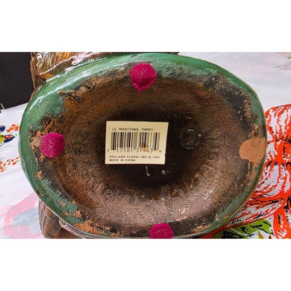 Vintage Holland Floral Ceramic Turkey Planter 1993 Thanksgiving Decor - Picture 6 of 12